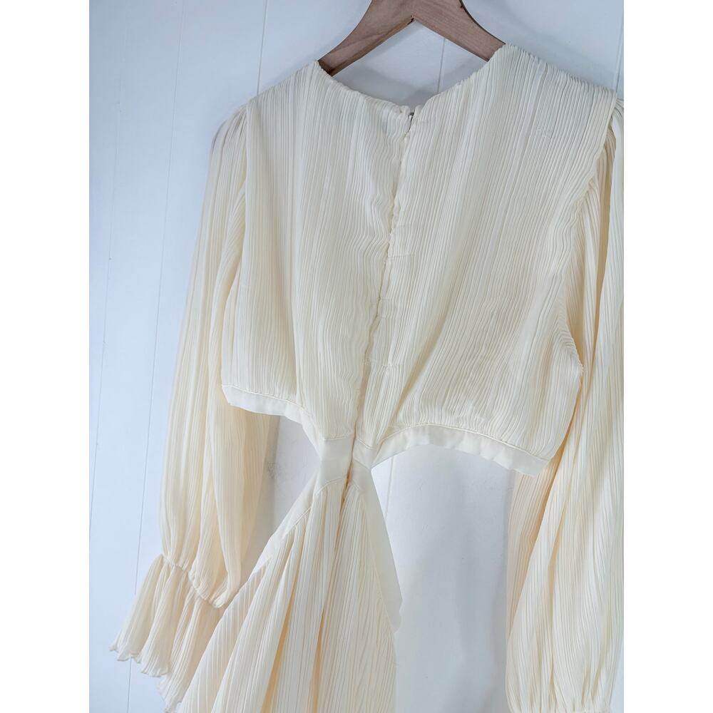 Zara Cutout Pleated Midi Dress Medium Ivory Cream Long Sleeve Flowy Cottagecore - Picture 9 of 15